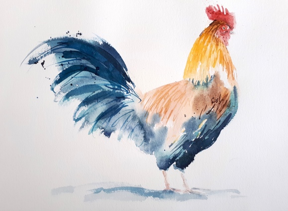 Colourful Cockeral in Watercolours